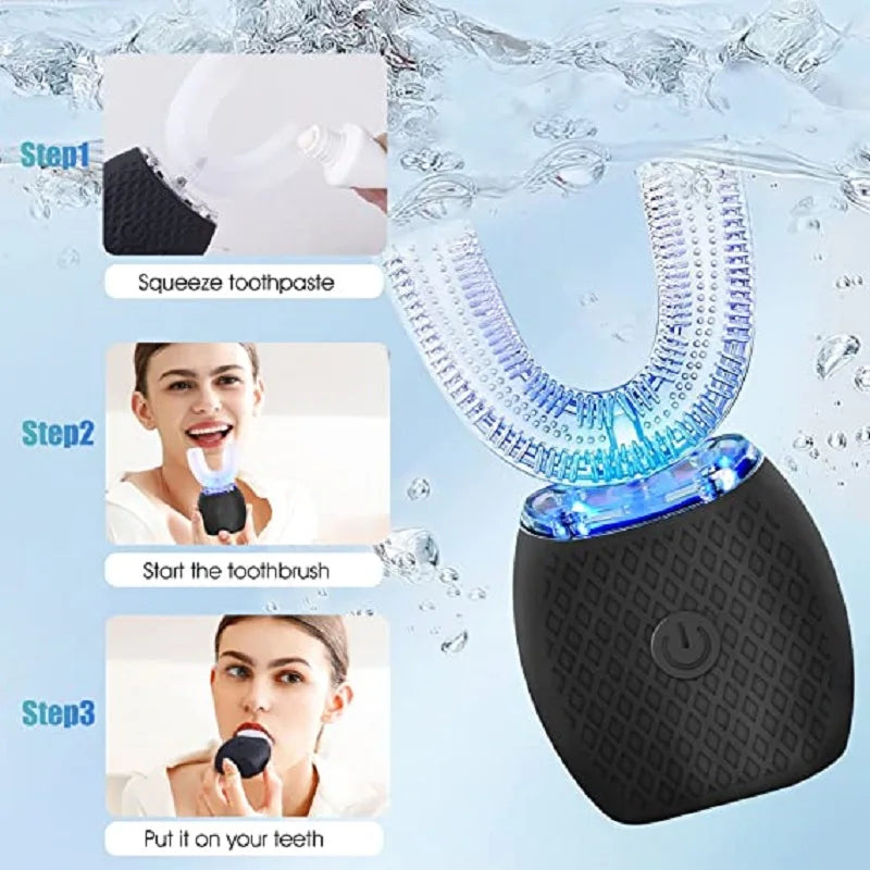 U-Shaped Electric Toothbrush, Ultrasonic 360° Smart Toothbrush with Wireless Charging for Adults, Travel Electric Toothbrush