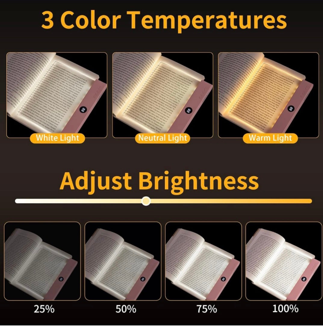 Rechargeable LED Book Light with Three Color Options and Timer, Lumalit Flat Design with Stepless Dimming and Anti-Glare Features for Comfortable Night Reading