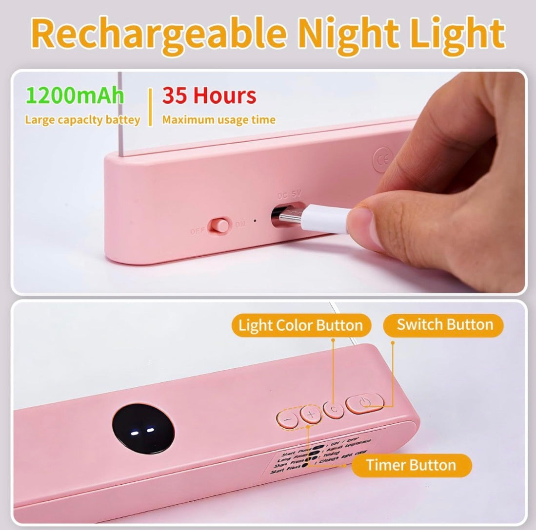 Rechargeable LED Book Light with Three Color Options and Timer, Lumalit Flat Design with Stepless Dimming and Anti-Glare Features for Comfortable Night Reading