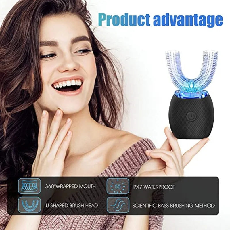 U-Shaped Electric Toothbrush, Ultrasonic 360° Smart Toothbrush with Wireless Charging for Adults, Travel Electric Toothbrush
