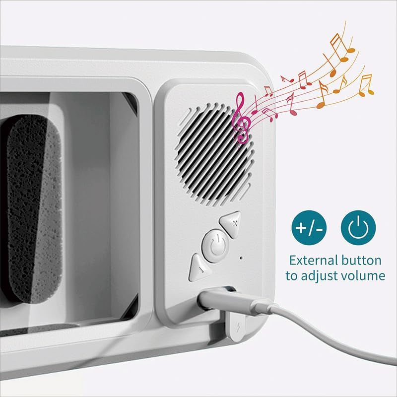 360-Degree Rotating Shower Phone Holder with Waterproof Bluetooth Speaker, IPX4, HD Touch Screen for Use with Wet Hands, Compatible with Phones Under 7 Inches, 6-12 Hour Playtime, No-Drill Installation