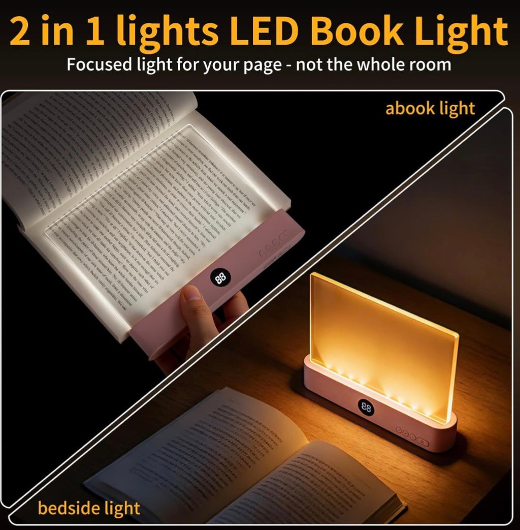 Rechargeable LED Book Light with Three Color Options and Timer, Lumalit Flat Design with Stepless Dimming and Anti-Glare Features for Comfortable Night Reading
