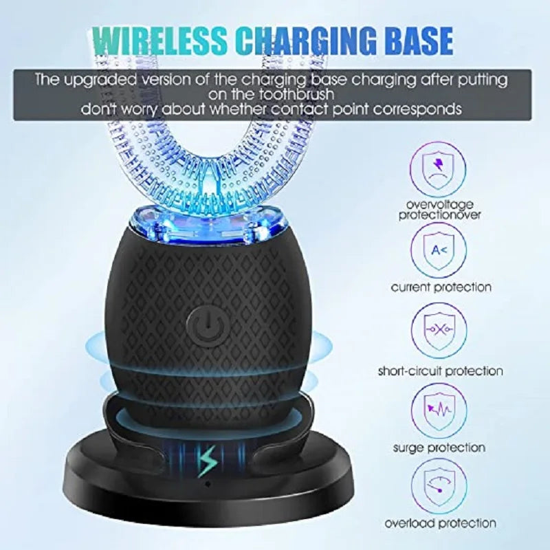 U-Shaped Electric Toothbrush, Ultrasonic 360° Smart Toothbrush with Wireless Charging for Adults, Travel Electric Toothbrush
