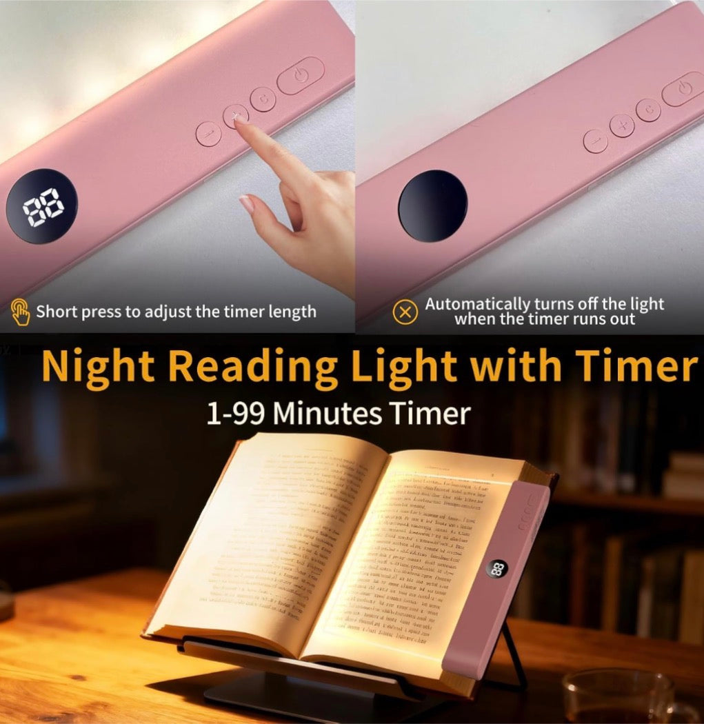 Rechargeable LED Book Light with Three Color Options and Timer, Lumalit Flat Design with Stepless Dimming and Anti-Glare Features for Comfortable Night Reading