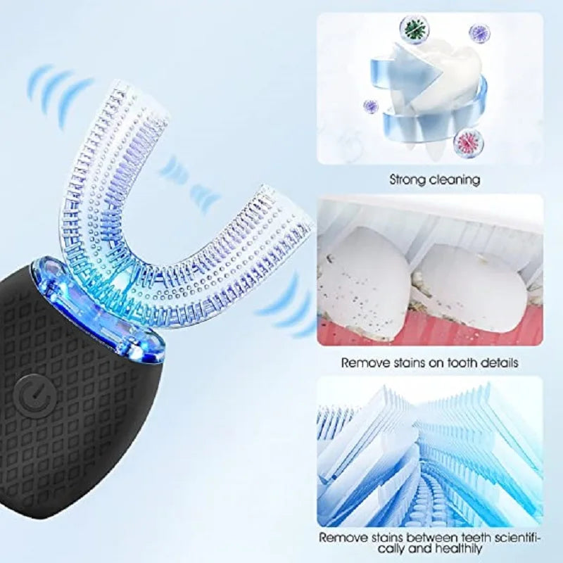U-Shaped Electric Toothbrush, Ultrasonic 360° Smart Toothbrush with Wireless Charging for Adults, Travel Electric Toothbrush