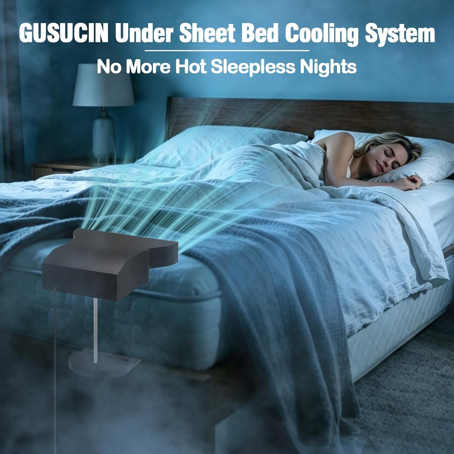 Under-Bed Cooling System with Adjustable Fan Speed for Night Sweat Relief, Compatible with All Mattress Heights, Easy Installation (Black)